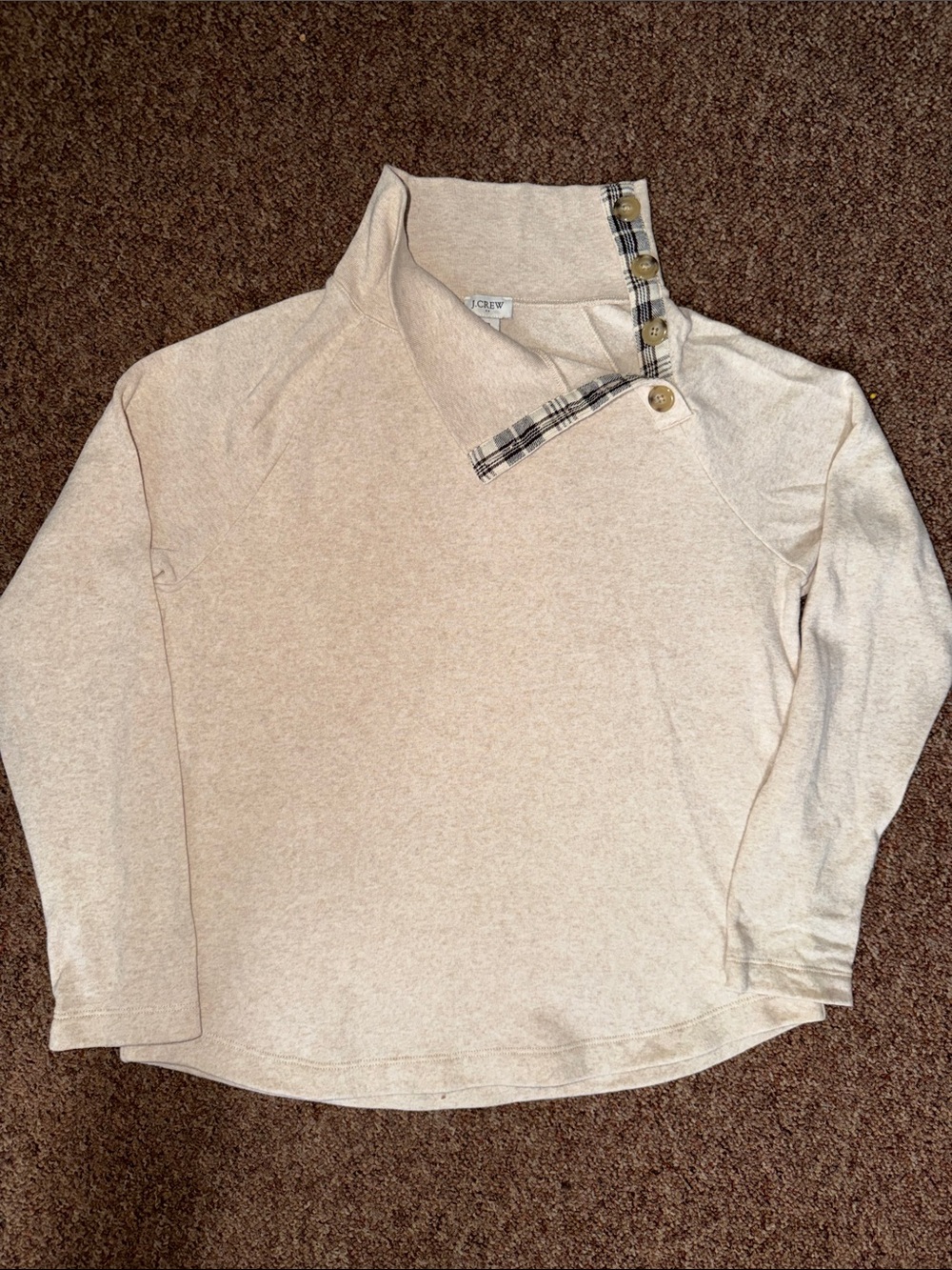J. Crew Cream Long-Sleeve Pullover with Button Placket